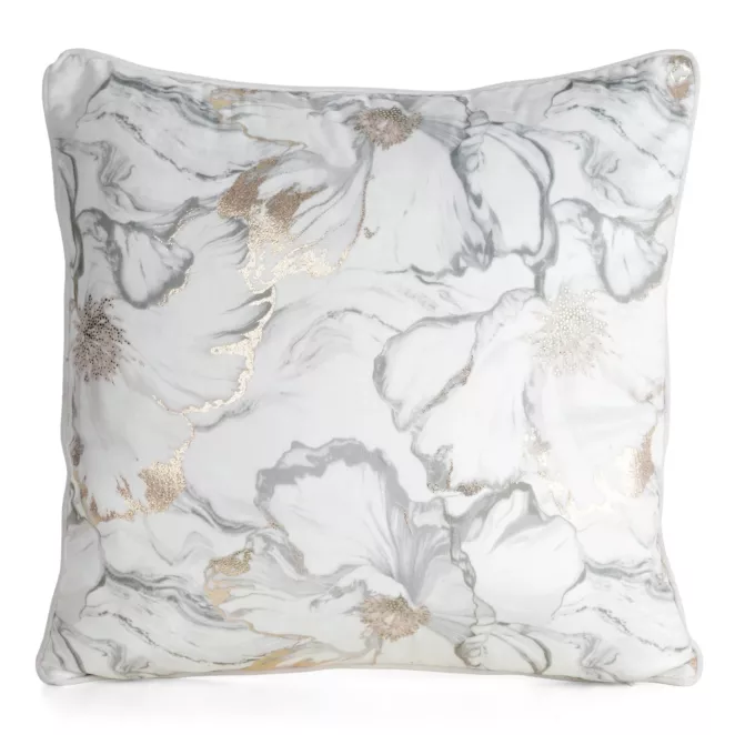 Poszewka na poduszkę 45x45 cm velvetowa biało, szampańska z błyszczącymi akcentami LISA Eurofirany