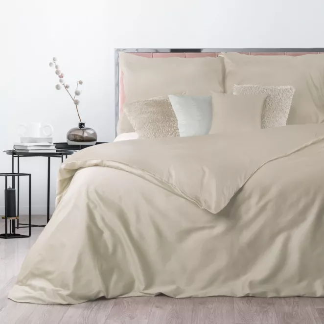 Pościel 160x200 cm komplet 3 częściowy gładka z makosatyny bawełnianej kolor beżowy DELIA Reina Line Eurofirany