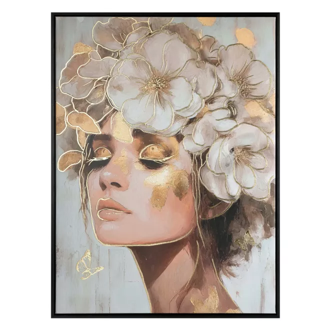 Obraz beżowo, złoty nadruk na płótnie 60x80 cm Eurofirany