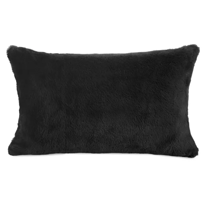 Poszewka na poduszkę 30x50 cm czarna z miękkiej futrzanej tkaniny NINA Eurofirany
