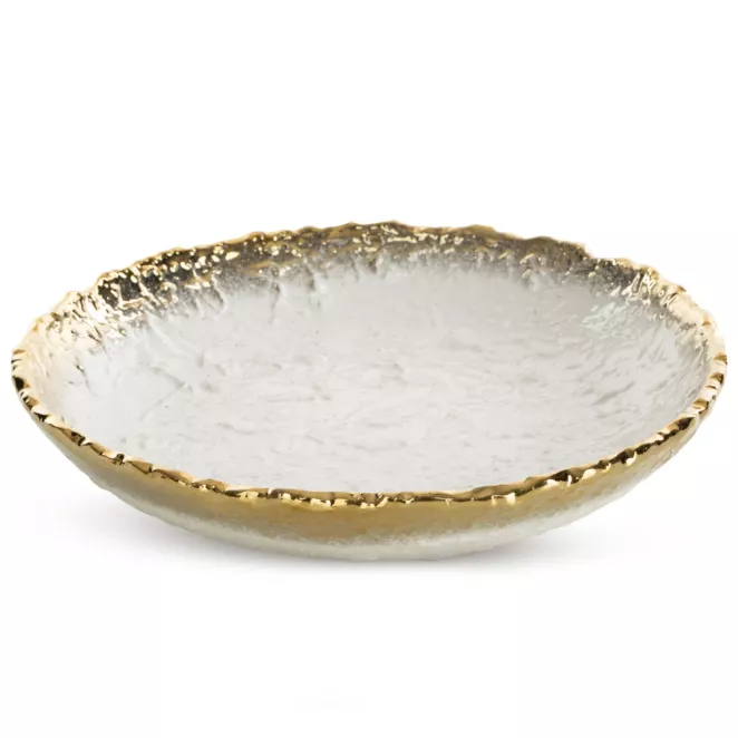 Patera dekoracyjna SERIN z wypukłym wzorem i biało złotej kolorystyce Eurofirany