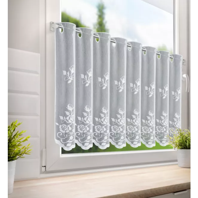 Tkanina firanowa zazdrostka zdobiona haftem roślinnym Eurofirany