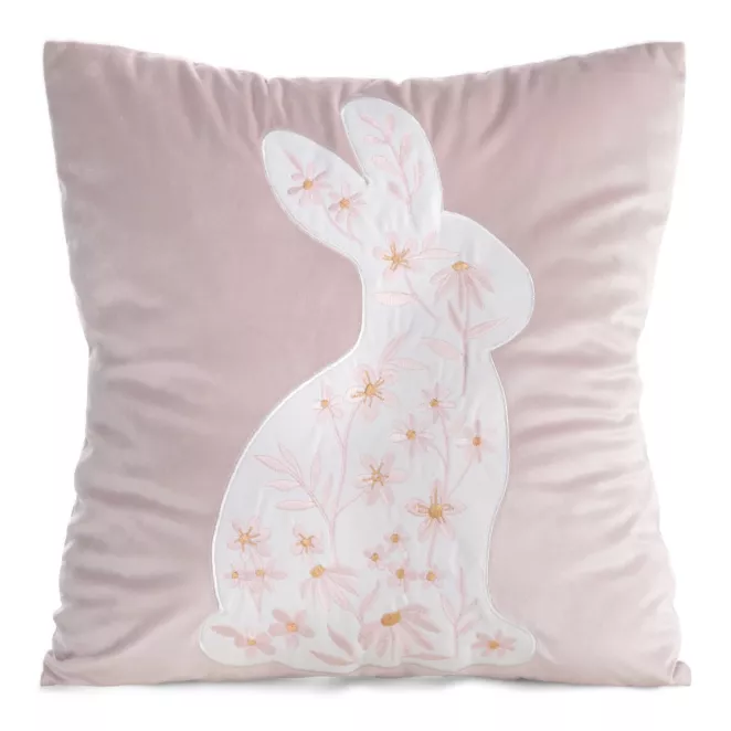 Wielkanocna poszewka na poduszkę 45x45 cm z aplikacja zajączka jasnoróżowo, biała WIOSNA 132 Eurofirany