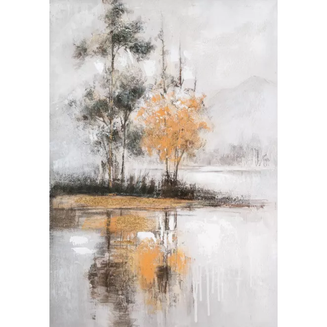 Obraz pejzaż popielato, miedziane ręcznie malowany na płótnie 70x100 cm  Eurofirany