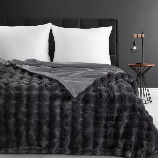 Koc 220x200 cm biały z miękkiej tkaniny futerkowej z efektem 3D LILY Eurofirany