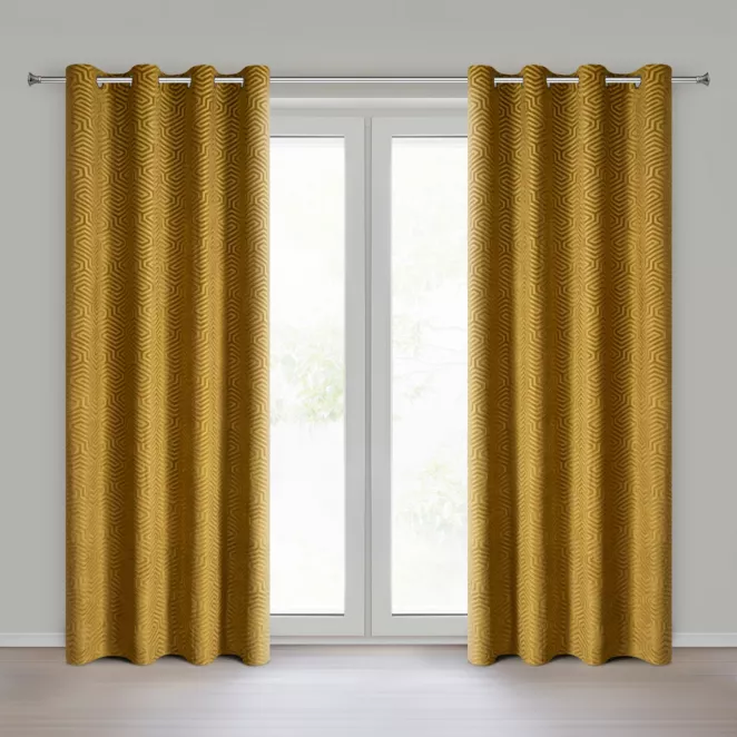 Zasłona złota we wzór geometryczny z tkaniny welwetowej 140x250 przelotka INGA Pierre Cardin Eurofirany