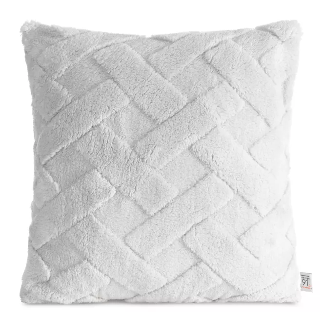 Poszewka na poduszkę 45x45 cm z miękkiego pluszu zdobiona wypukłym wzorem srebrna CARO DESIGN 93 Eurofirany