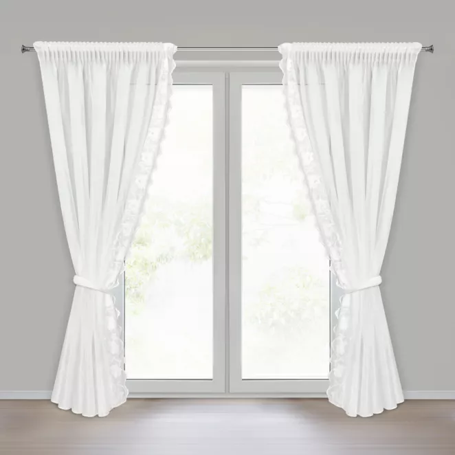 Komplet 2 szt. firan białych z drobnej siateczki zdobionych subtelnym haftem 140x270 cm taśma - LETI Eurofirany