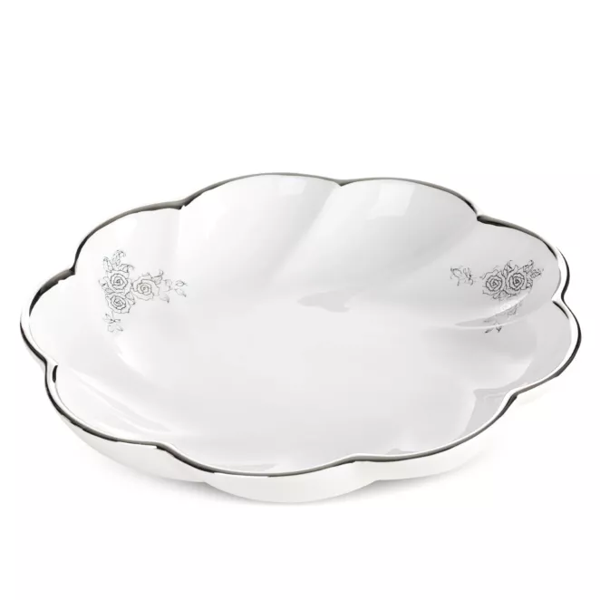 Patera dekoracyjna biało, srebrna  o falowanej formie 30x6 cm ELSA Eurofirany