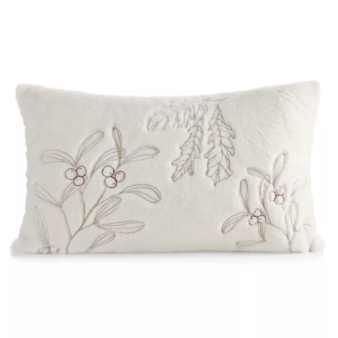 Poszewka na poduszkę  30x50 cm kremowo, złota z przyjemnego futerka zdobiona świątecznym haftem gałązek Eurofirany