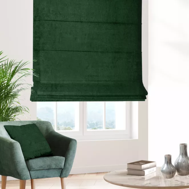 Roleta rzymska szałwiowa z miękkiej półmatowej tkaniny welwetowej