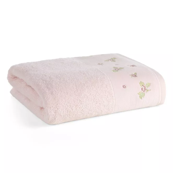 Ręcznik kąpielowy 50x90 cm bawełniany kolor różowy zdobiony welurową bordiura i haftem DALIA Eurofirany