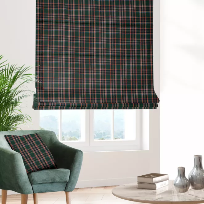 Roleta rzymska zielono granatowa z delikatnej tkaniny w kratkę