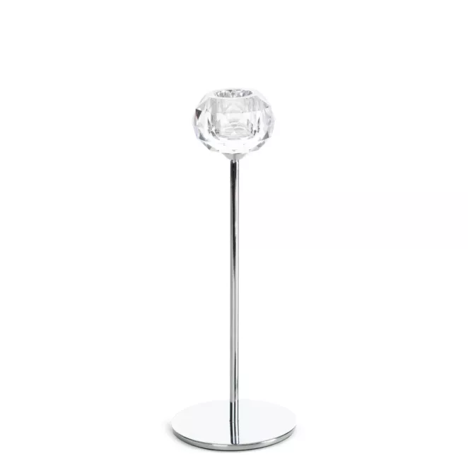Świecznik dekoracyjny transparentny, srebrny o kryształowej okrągłej formie na smukłej nóżce średnica 8x23 cm LARA Eurofirany