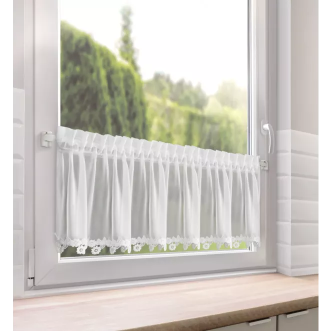 Zazdrostka biała z szyfonu zdobiona haftowaną aplikacją 30x150 cm taśma - LILI Eurofirany