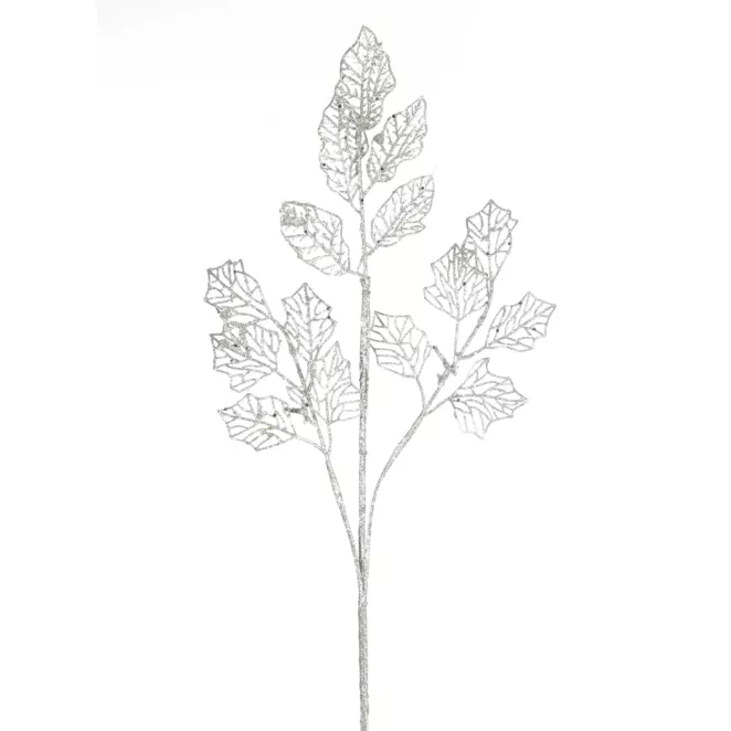 Srebrna gałązka ozdobna na choinkę ażurowe listki 60 cm Eurofirany