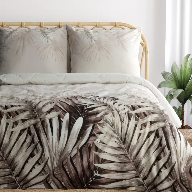 Pościel 140x200 cm bawełna ranforce kolor biały brązowy z motywem roślinnym NESSA Eurofirany