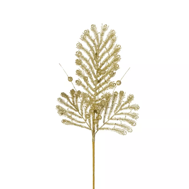 Złota gałązka dekoracyjna na choinkę obsypana brokatem 35 cm Eurofirany