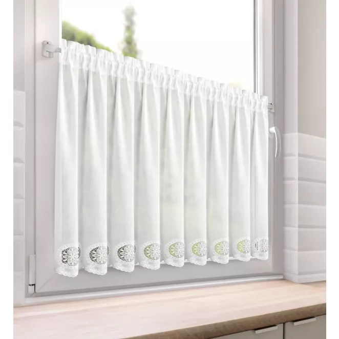Zazdrostka biała z bawełny zdobiona ażurowym haftem 70x150 cm tunel - LILA Eurofirany