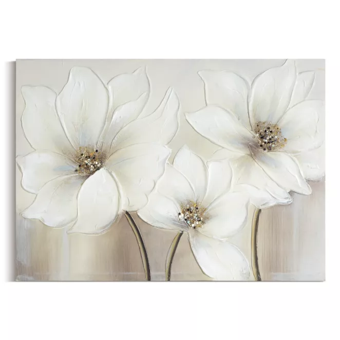 Obraz kremowo, beżowy ręcznie malowany na płótnie z motywem kwiatów 50x70 cm Eurofirany