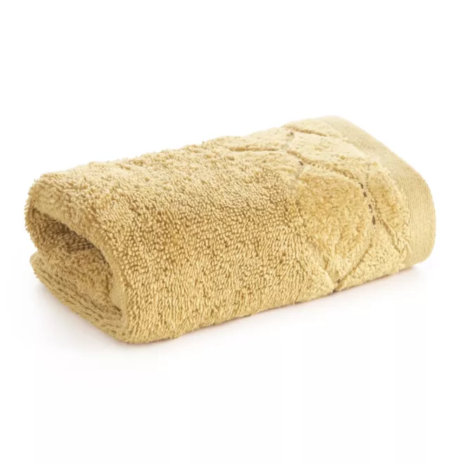 Ręcznik do rąk 30x50 cm bawełniany kolor musztardowy z welwetową geometryczną bordiurą 550 g/m2 LUMIA Eurofirany