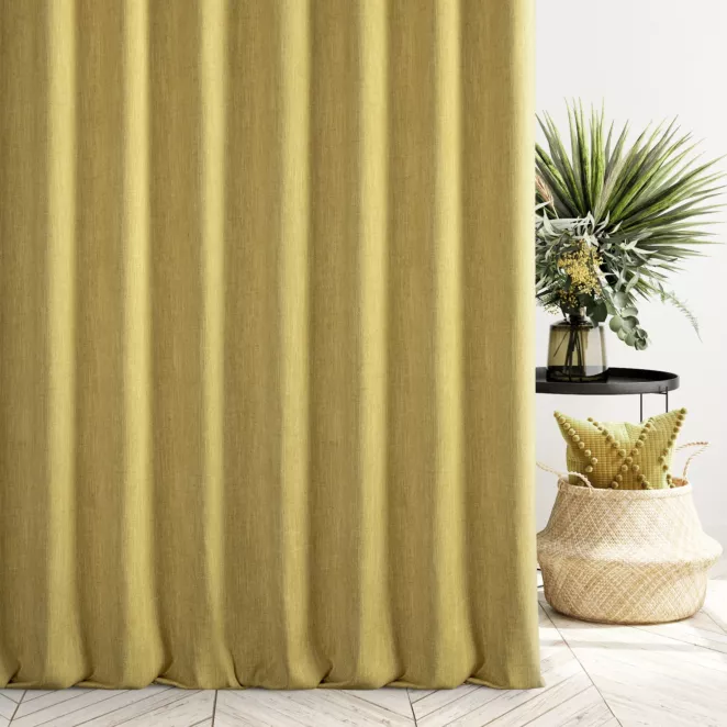 Zasłona szyta na taśmie fala jasnozielona z tkaniny o naturalnym splocie z efektem melanżu
