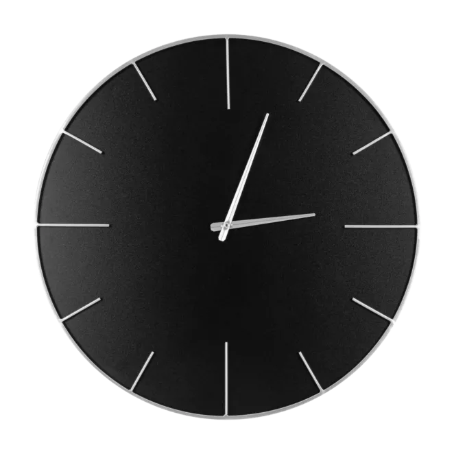 Duży zegar ścienny w metalowej ramie z czarnym cyferblatem Eurofirany