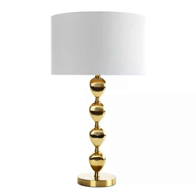 Lampa stołowa do salonu biało, złota CELIA z matowym abażurem Eurofirany