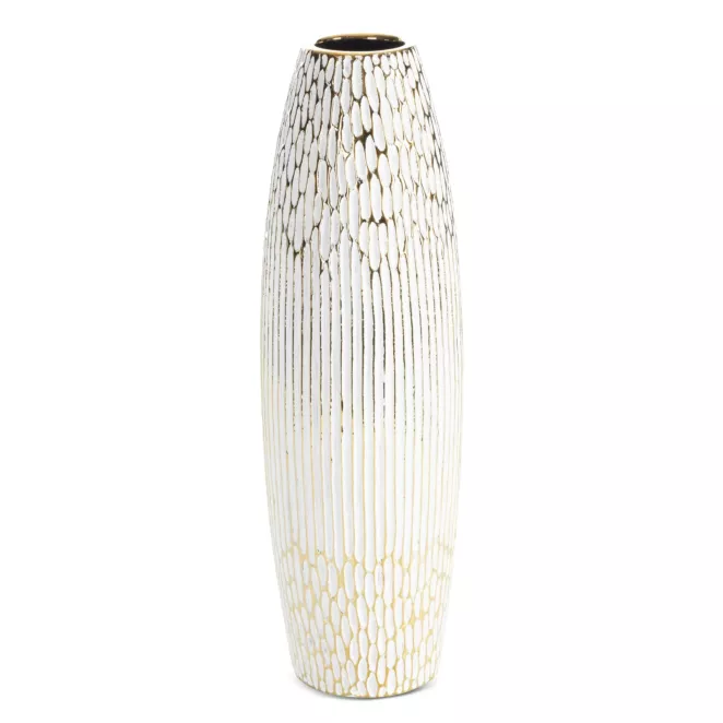 Wazon ceramiczny biało, złoty o ozdobnej fakturze 15x50 cm ANDREA Eurofirany