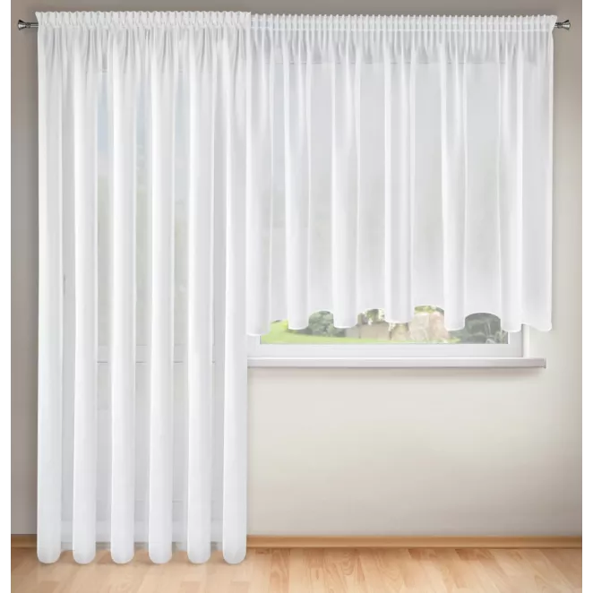Komplet białych firan 2 szt z gładkiego woalu na okno i drzwi balkonowe 400x145 cm / 200x245 cm taśma AGA Eurofirany