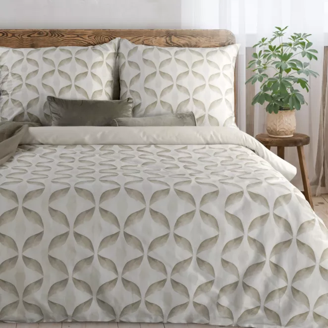 Pościel 220x200 cm komplet 3 częściowy satyna bawełniana kolor ciemnobeżowy, jasnobeżowy zdobiony motywem geometrycznym SPRING 103 Eurofirany