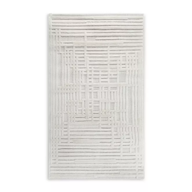 Dywan 60x100 cm kremowo, beżowy strukturalny, wytłaczany z nowoczesnym wzorem geometrycznych linii VENUS 2 Eurofirany