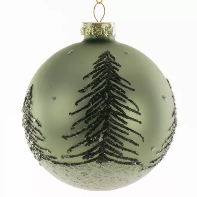Zielona szklana bombka choinkowa zdobiona brokatowym wzorem 8 cm Eurofirany