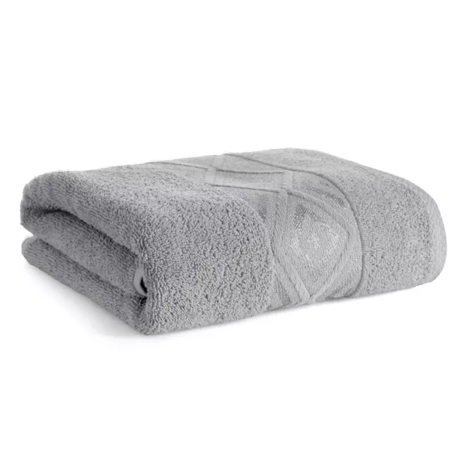 Ręcznik kąpielowy 50x90 cm bawełniany kolor srebrny z ozdobną geometryczną bordiurą AZARI Eurofirany