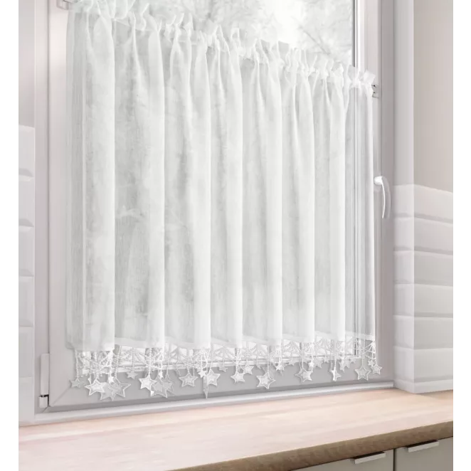 Zazdrostka świąteczna biała z etaminy zdobiona luźno zwisającymi gwiazdkami 150x90 cm tunel - XMAS Eurofirany