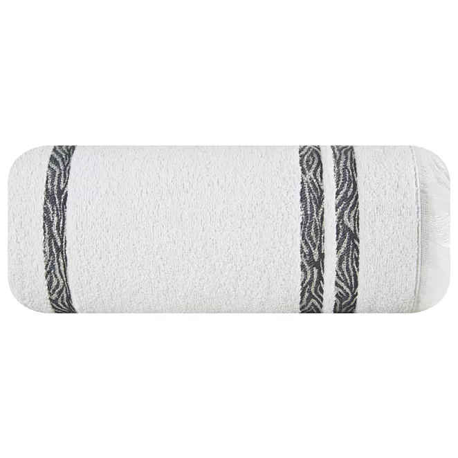 Vera biały ręcznik kąpielowy z żakardową bordiurą i frędzlami boho 50x90 cm Eurofirany