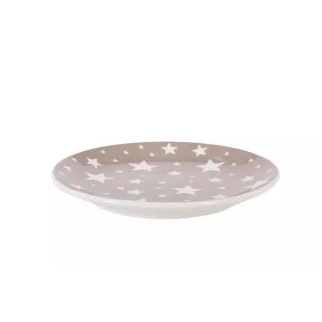 Talerz deserowy płytki CARLO beżowy w białe gwiazdki z porcelany Eurofirany