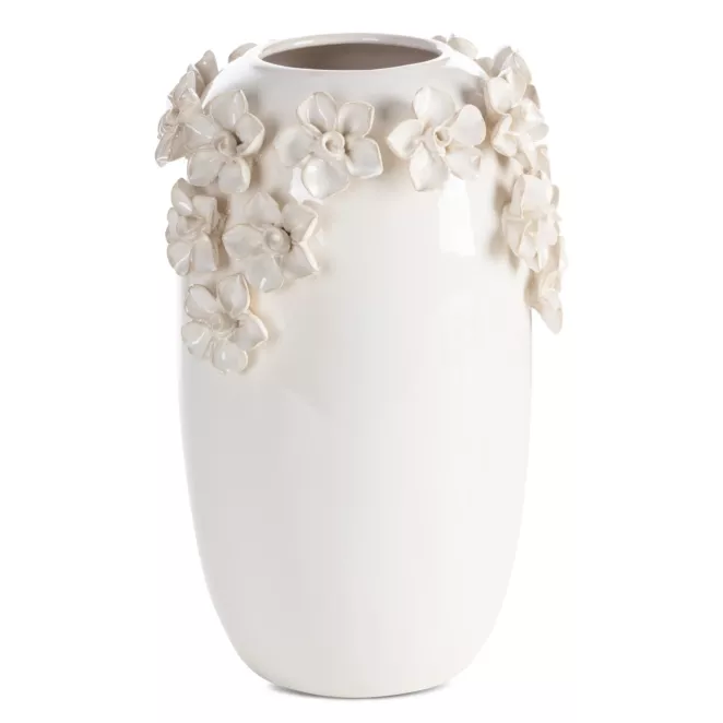 Wazon ceramiczny kremowy zdobiony kwiatami 3D 19x30 cm DIANA Eurofirany
