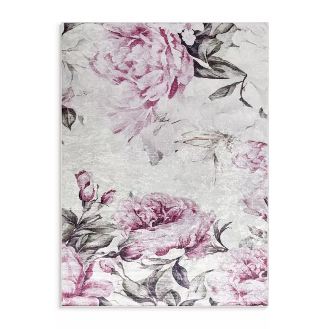 Dywan 120x160 cm różowo, kremowy z motywem kwiatu peonii LOTUS 2 Eurofirany