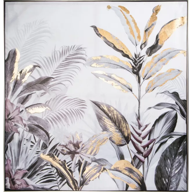 Obraz z motywem tropikalnych liści ze złotymi akcentami