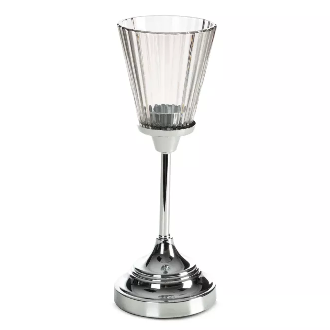 Świecznik dekoracyjny srebrno, grafitowy z szlanym złobionym kielichem średnica 12x31 cm ELIANI Eurofirany