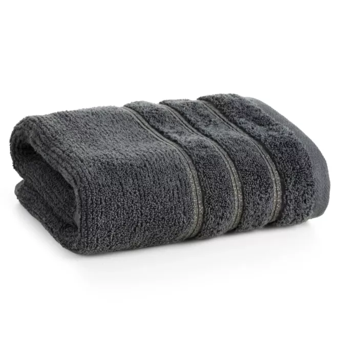 Ręcznik kąpielowy 50x90 cm bawełniany kolor stalowy w błyszczące paseczki AMIRA Eurofirany