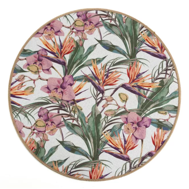 Podkładka na stół zielono, fioletowa średnica 38 cm HOPE z nadrukiem roślinnym Eurofirany