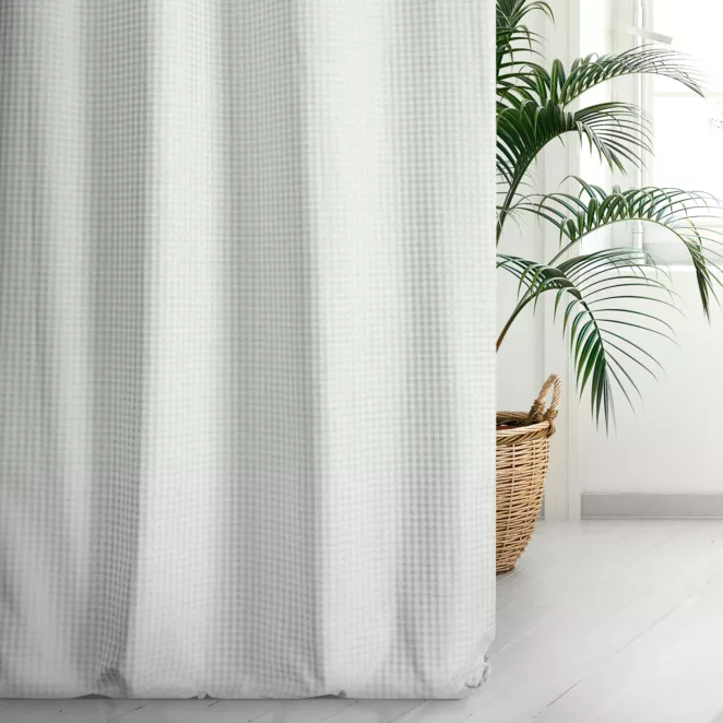 Zasłona szyta na taśmie fala FLAVIO srebrna z dwustronnej tkaniny, deseń w krateczkę z dodatkiem srebrnej nici