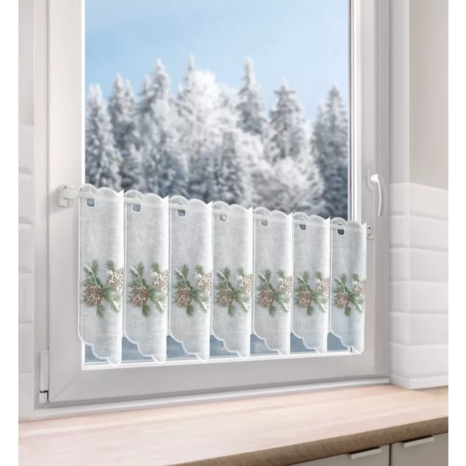 Tkanina firanowa zazdrostka zdobiona świątecznym haftem z zimowym akcentem Eurofirany