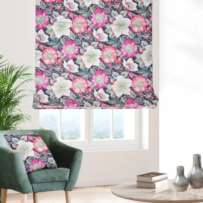 Roleta rzymska BARBARA wielokolorowa z tkaniny bawełnianej o naturalnym płóciennym splocie