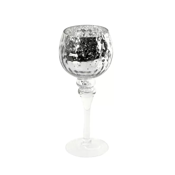 VENICE srebrny świecznik w kształcie kielicha ze szkła artystycznego 13x30 cm Eurofirany