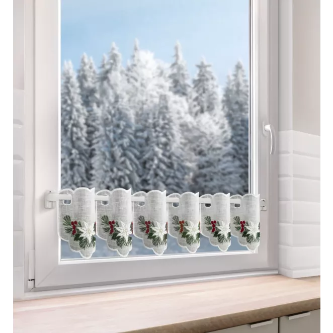 Tkanina firanowa zazdrostka z świątecznym haftem Eurofirany