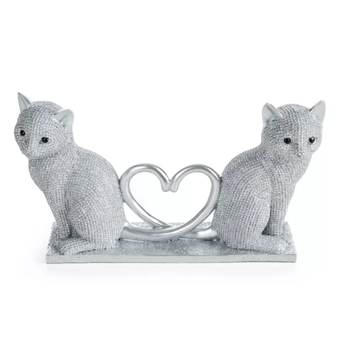 Figurka srebrna w kształcie uroczych kotków o drobnym strukturalnym wzorze 22x7x12 cm ELDO Eurofirany