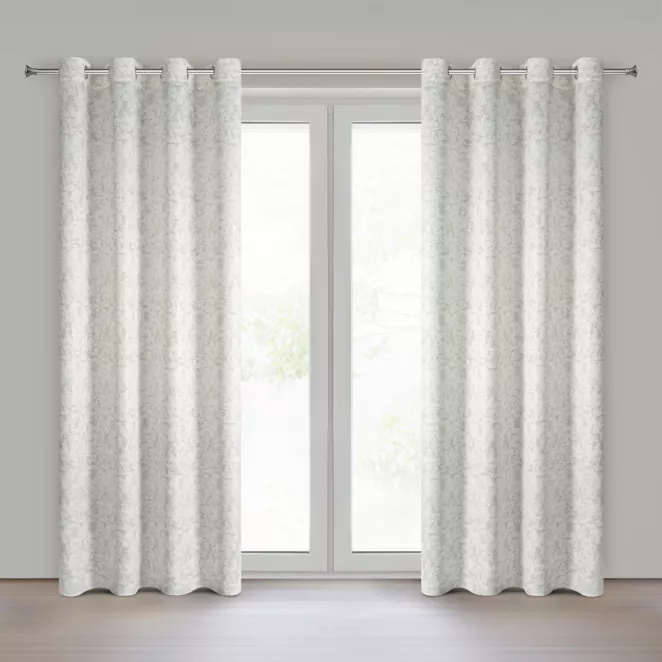 Zasłona kremowo, grafitowa zdobiona nadrukiem nakrapianym 140x250 cm przelotka - RONYA - Eurofirany